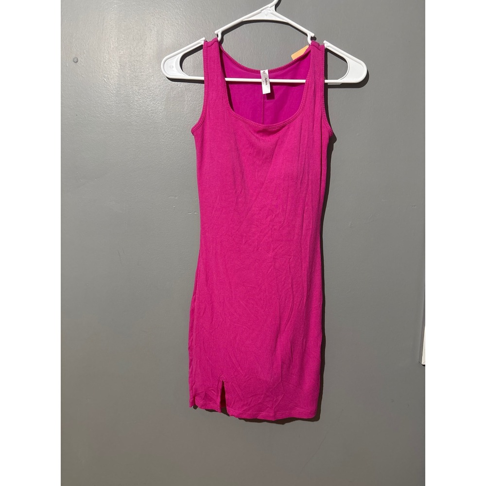Popilush Pink Ribbed Built-In Shapewear Slip Mini Dress Small Sleeveless Slit